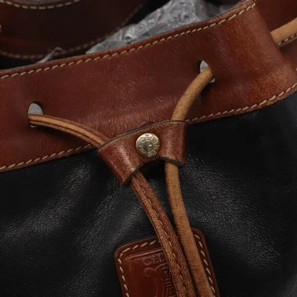 Authentic CELINE Shoulder Bag Leather Black Gold - Picture 6 of 16